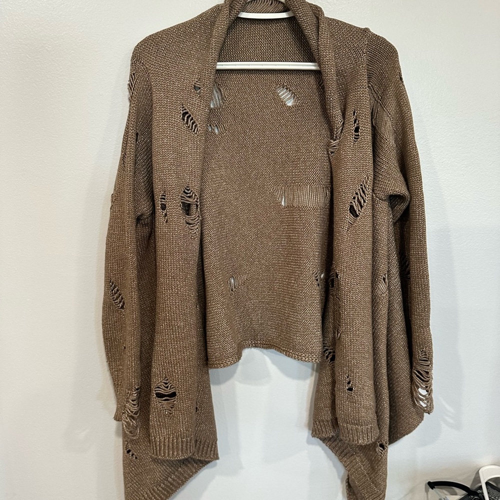 Stylish Distressed Brown Cardigan